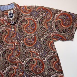 R&G London/New York Paisley Floral Button Up Large Vintage Retro 100% Cotton